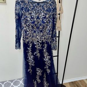 Studded dress, lace train & beaded sleeves